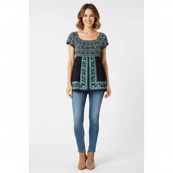 INC International Concepts Smocked Peasant Blouse - Picture 1 of 7
